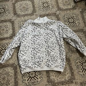 Aerie Oversize Grey Leopard Quarterzip Sweatshirt